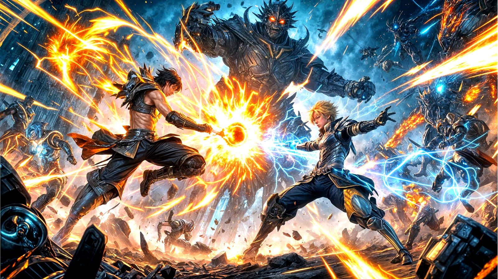 Anime Battle: Elemental Clash in Midair