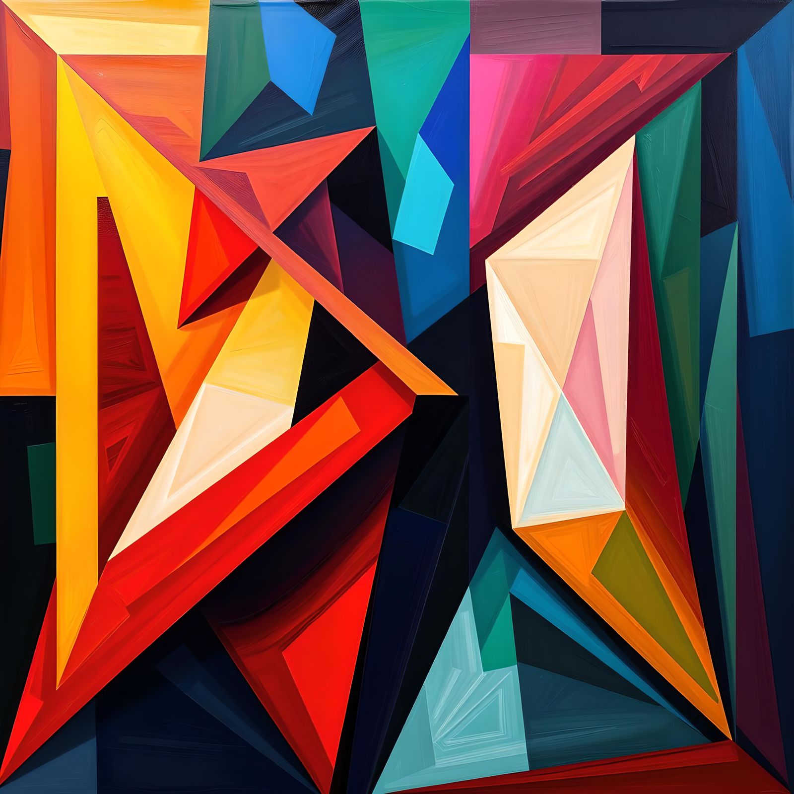 Geometric Abstract Painting in Cubist Art Deco Style