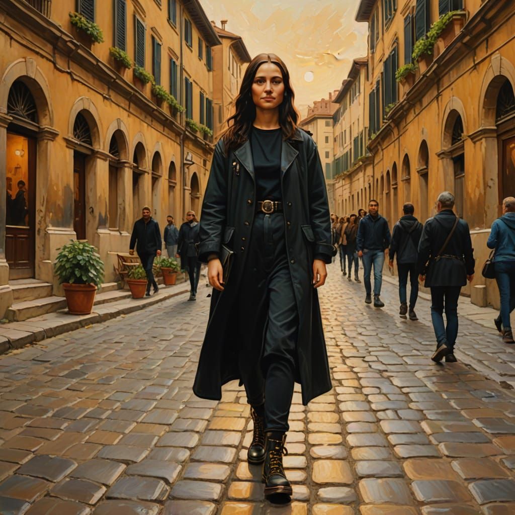 Mona Lisa Walks in Rome: Renaissance Oil Painting