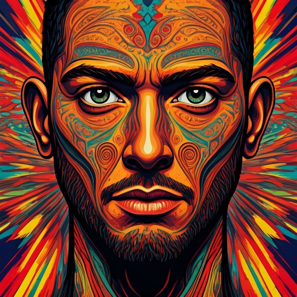 Geometric Surrealist Portrait in Vibrant Colors