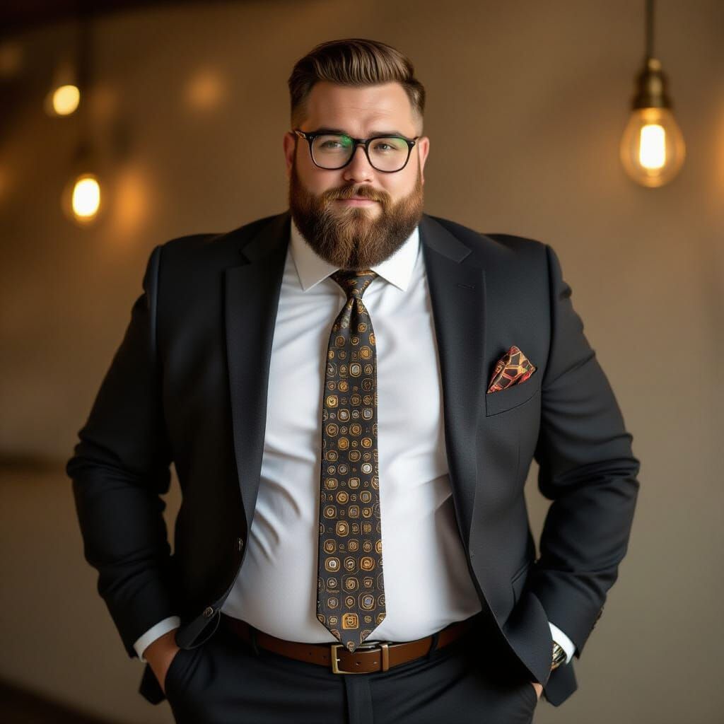 Confident Overweight Man in Tailored Suit, Golden Light