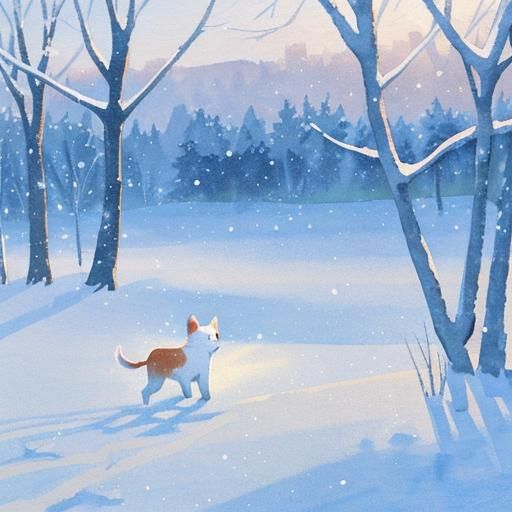 Winter Wonderland Scene in Whimsical Watercolor Style