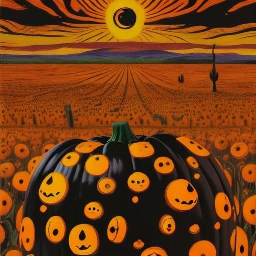 Autumn Pumpkin Field in Pointillist Style