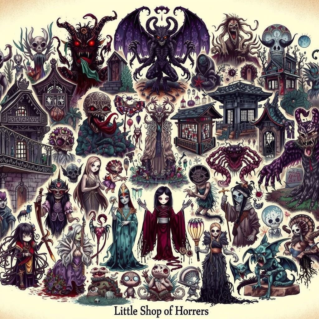 Macabre Graveyard Scene with Cosmic Horror Monsters