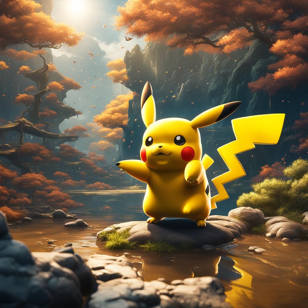 Detailed Matte Painting of Pikachu in Deep Color
