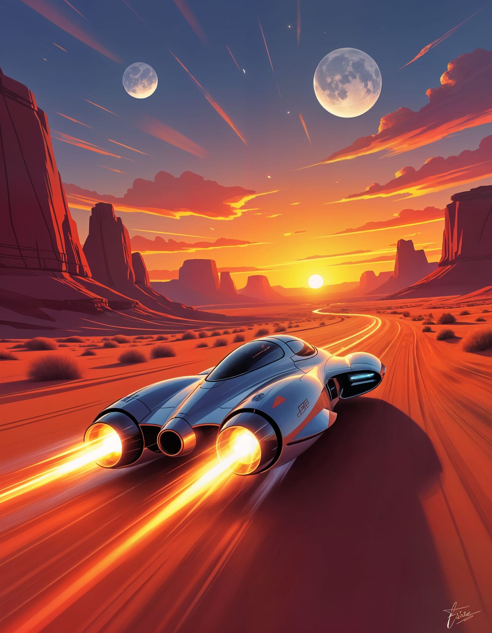 Epic Space Race Poster with Pod Racer in Alien Desert