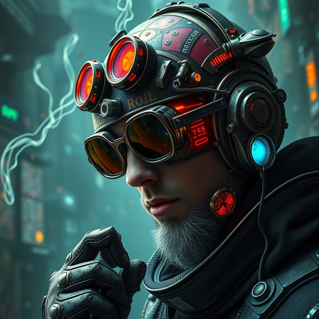 Steampunk Cyberpunk Portrait in Precisionism Style