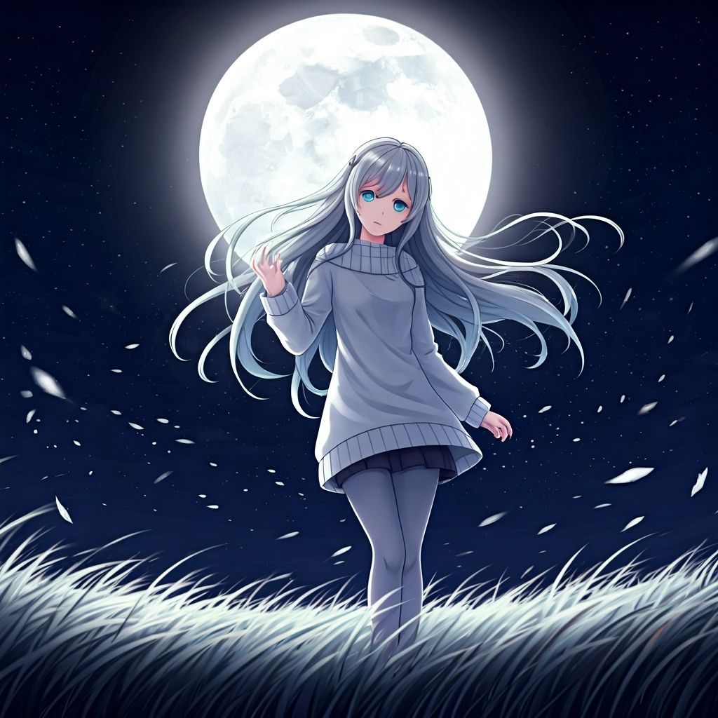 Anime Teen Girl Reaching for the Moon