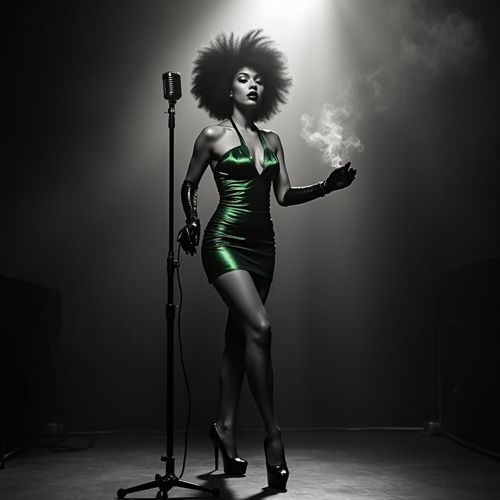 Sultry Jazz Singer in Film Noir Style