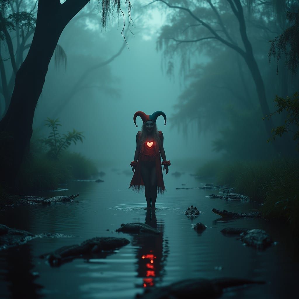 Ethereal Bayou Encounter in Noir Aesthetic