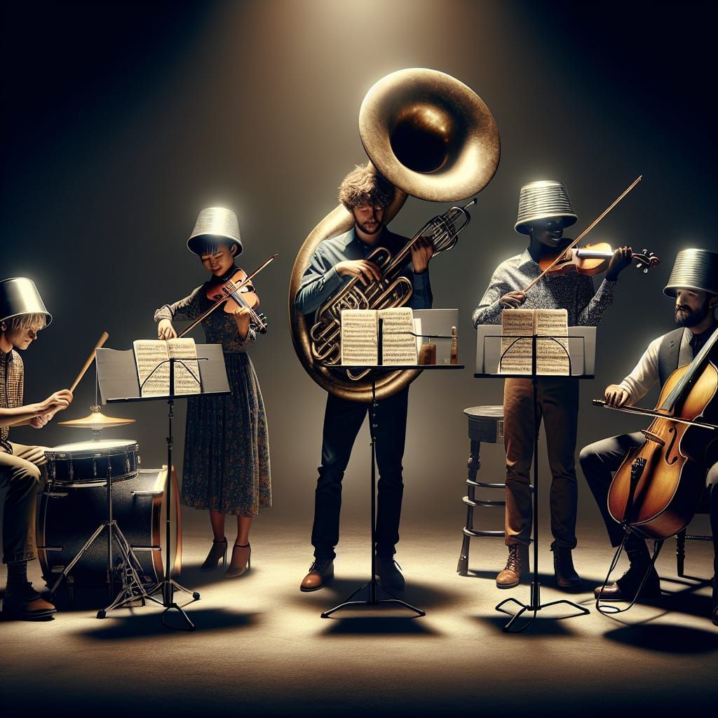 Diverse Band with Metal Buckets Performing