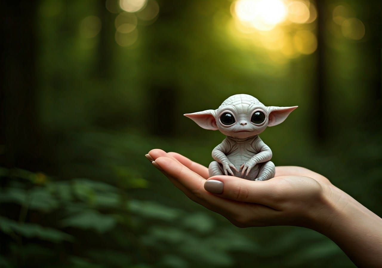 Photorealistic Alien Critter in Gentle Hand