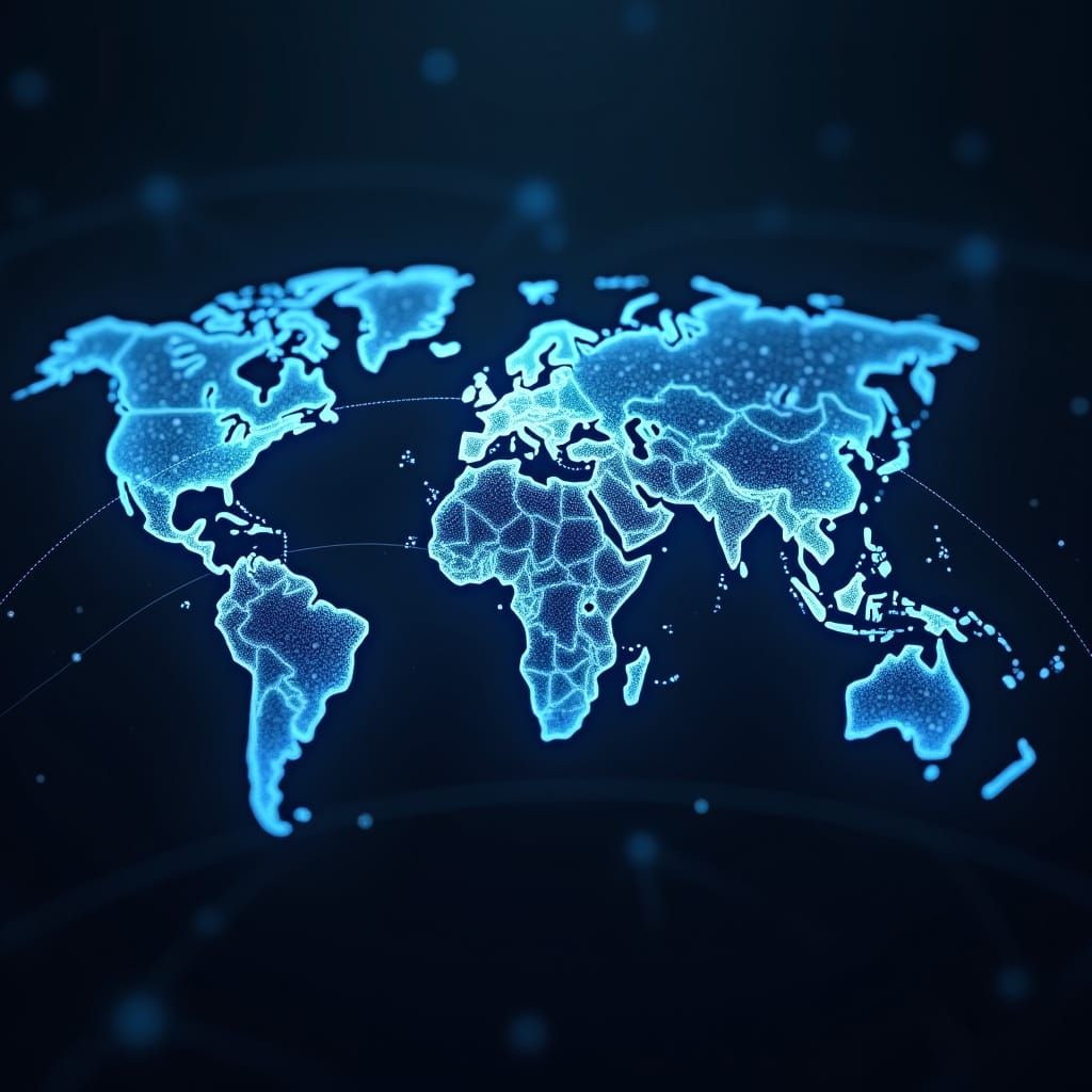 Glowing Digital World Map in High-Tech Style