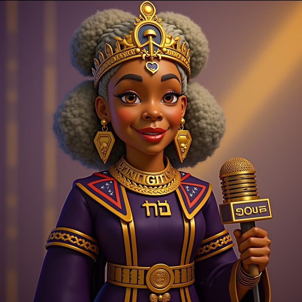 African American News Anchor in Red White and Blue Suit, Bra...