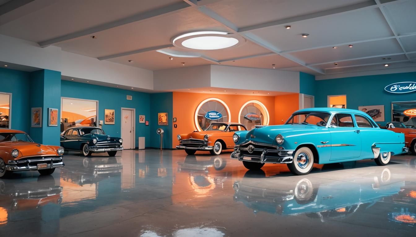 1950s Ford Showroom in Retro-Futuristic Concept Art