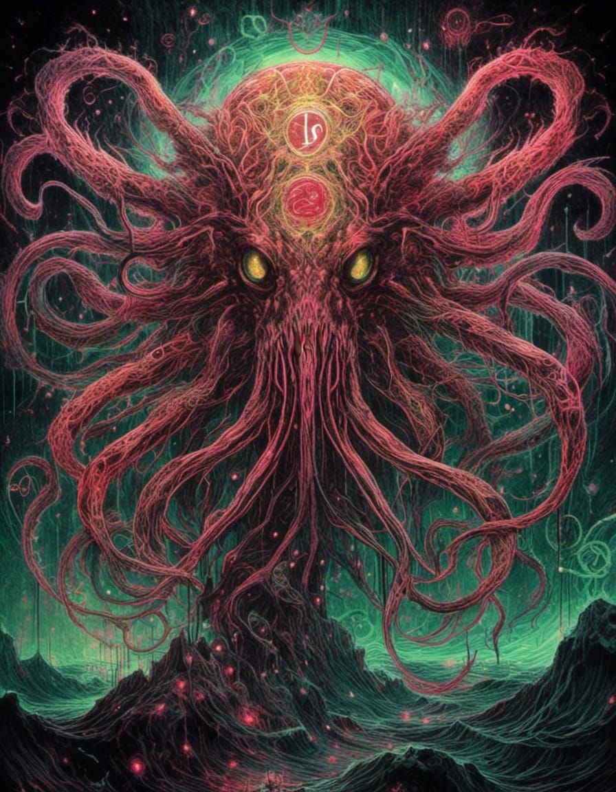 Circular Vector Art of Lovecraftian Monster