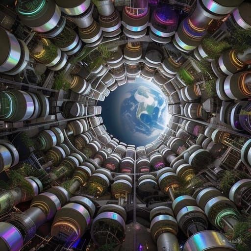 Cyberpunk O'Neill Cylinder Habitat in Space