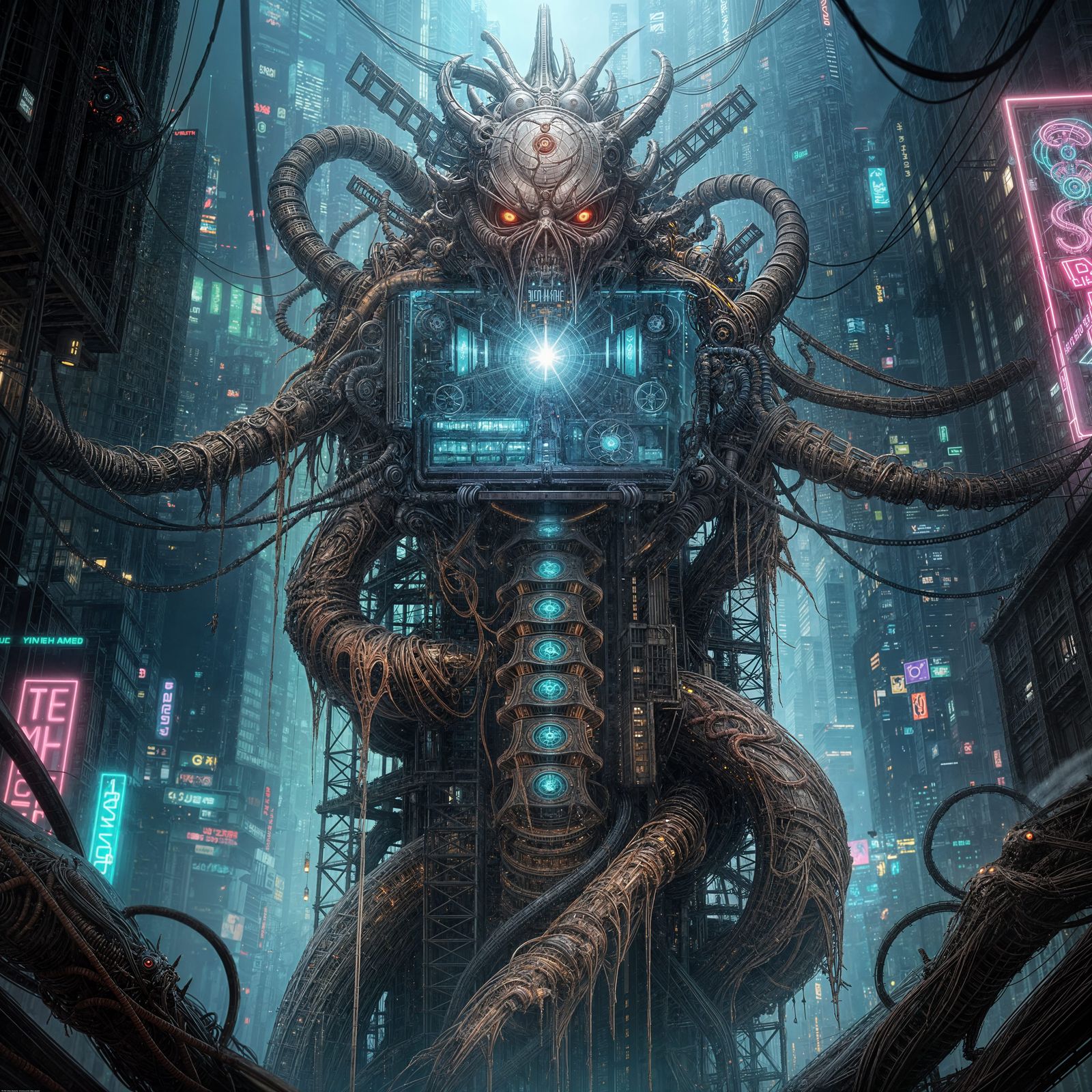 Cyberpunk Horror: Biomechanical Nightmare in Neon City
