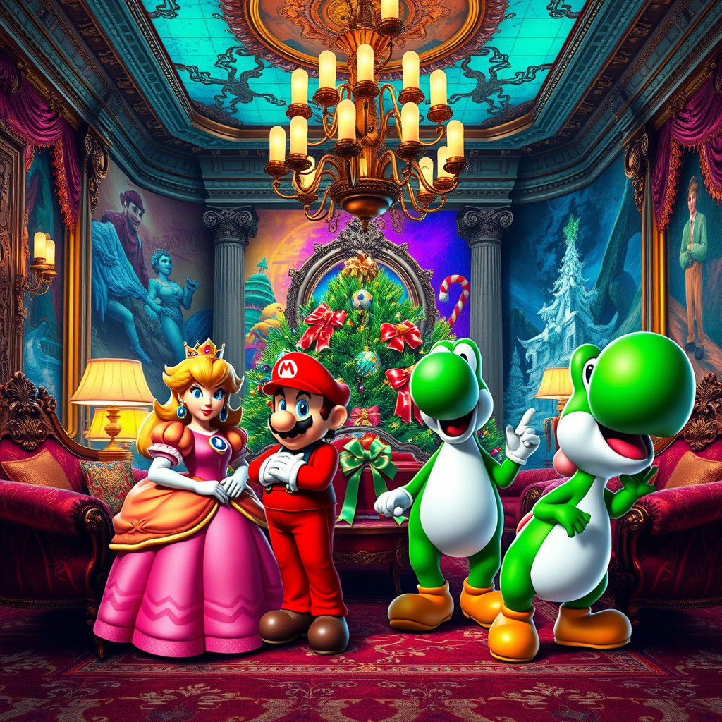 Mario Gang Christmas in Graffiti Art Style