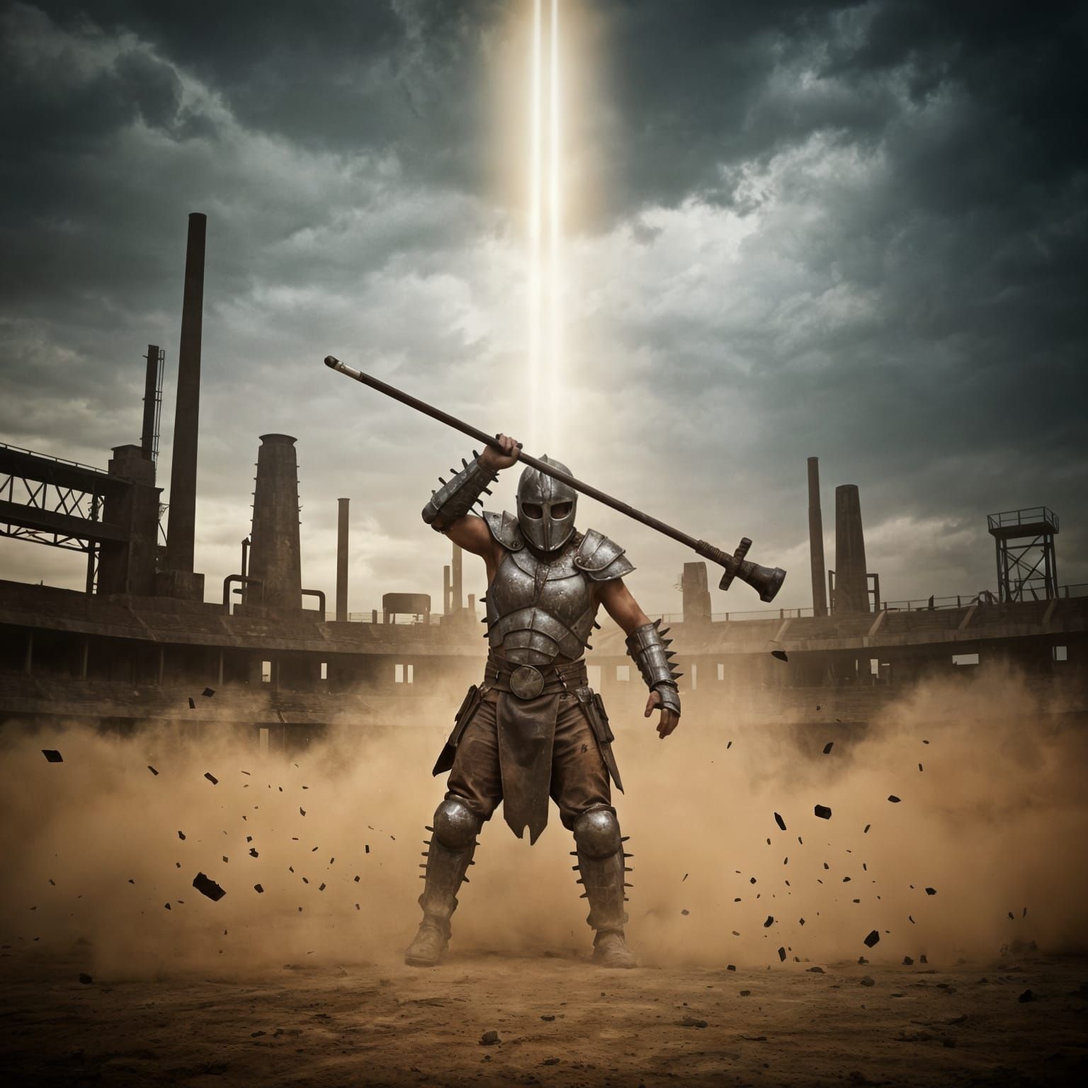 Post-Apocalyptic Warrior in Dusty Arena