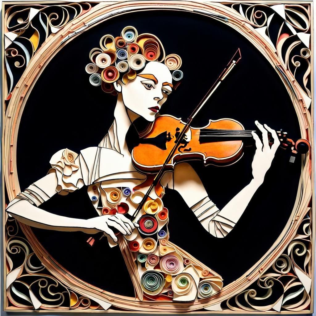 Intricate 3D Violinist Quilled Paper Artwork