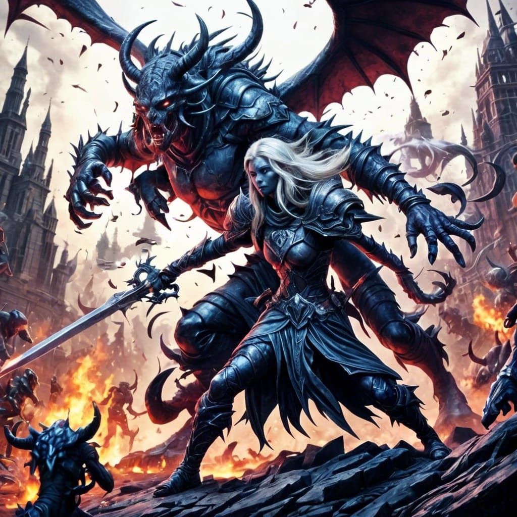 Drow Paladin Battles Demon in High Definition