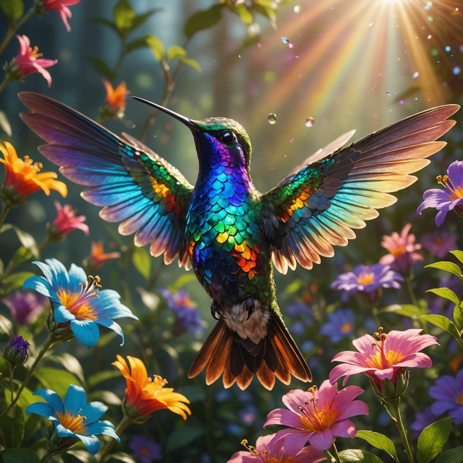 Dazzling Hummingbird with Rainbow Glass Wings
