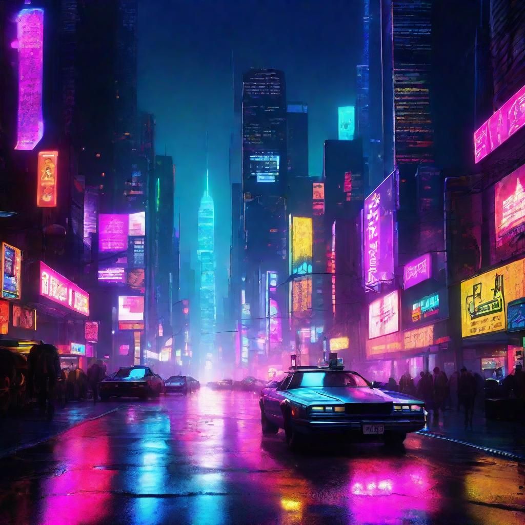 Vibrant Neon Dreams in Cyberpunk Cityscape