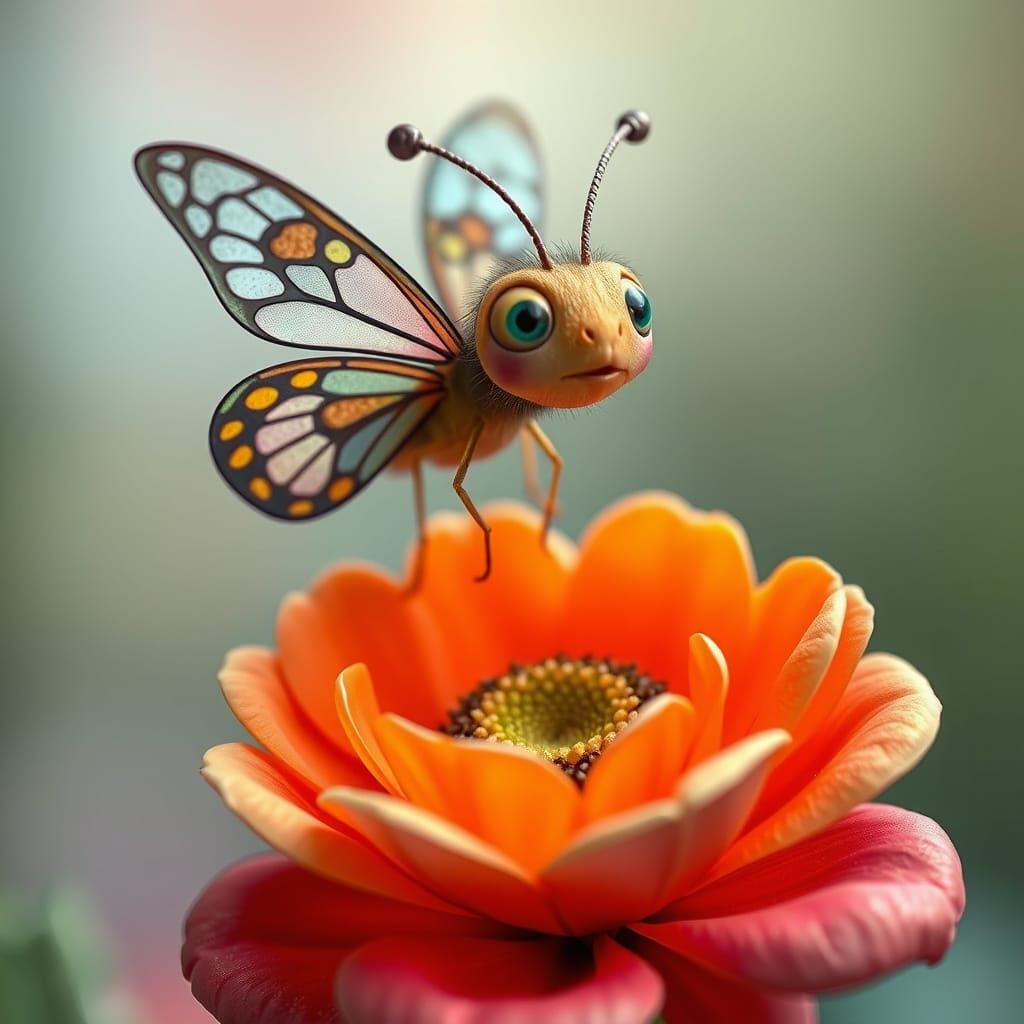 Confused Butterfly and Plastic Flower, Whimsical Art