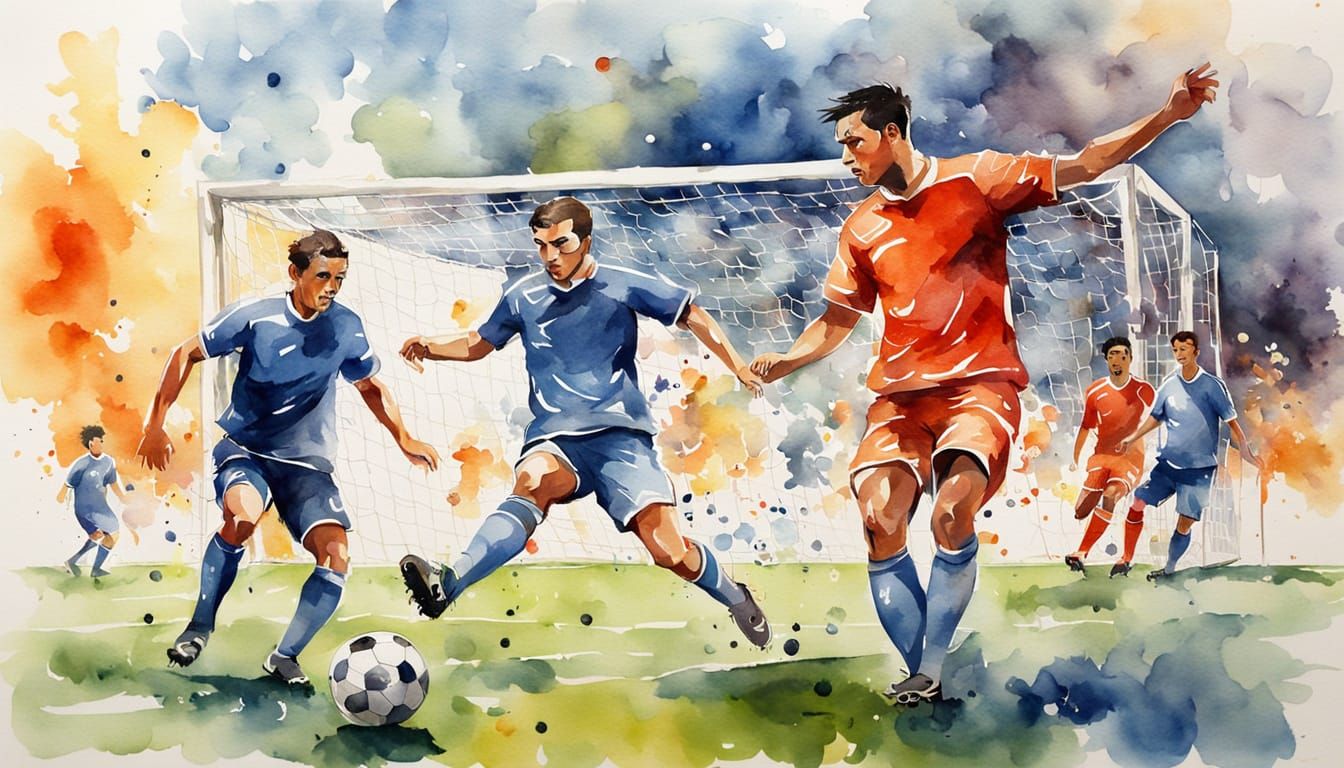 Exciting Soccer Match in Watercolor Painting