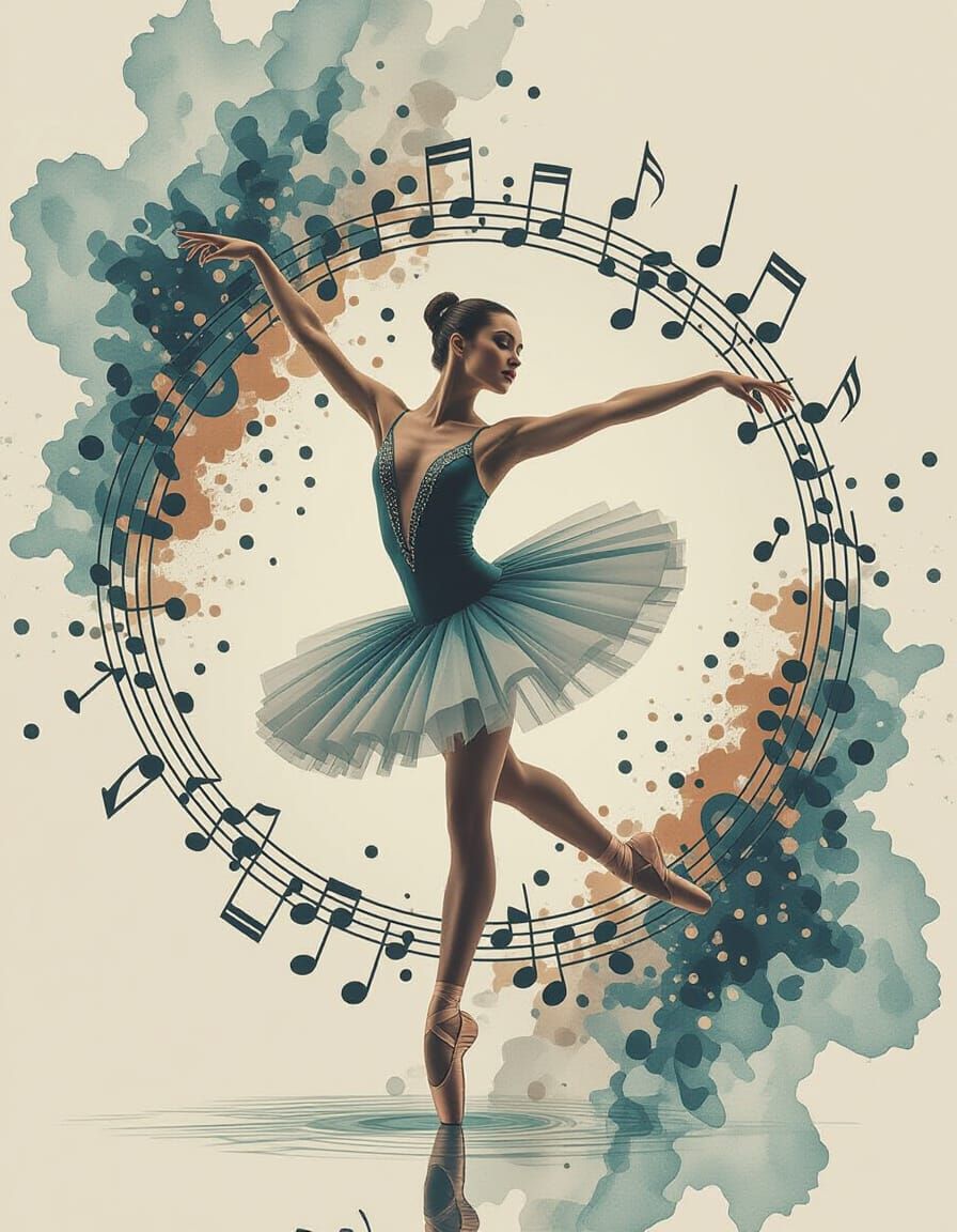 Ballet Dancer in Watercolor with Double Exposure Effects