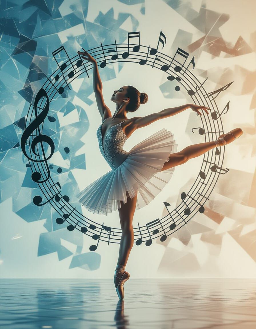 Ballet Dancer in Watercolor with Digital Double Exposure