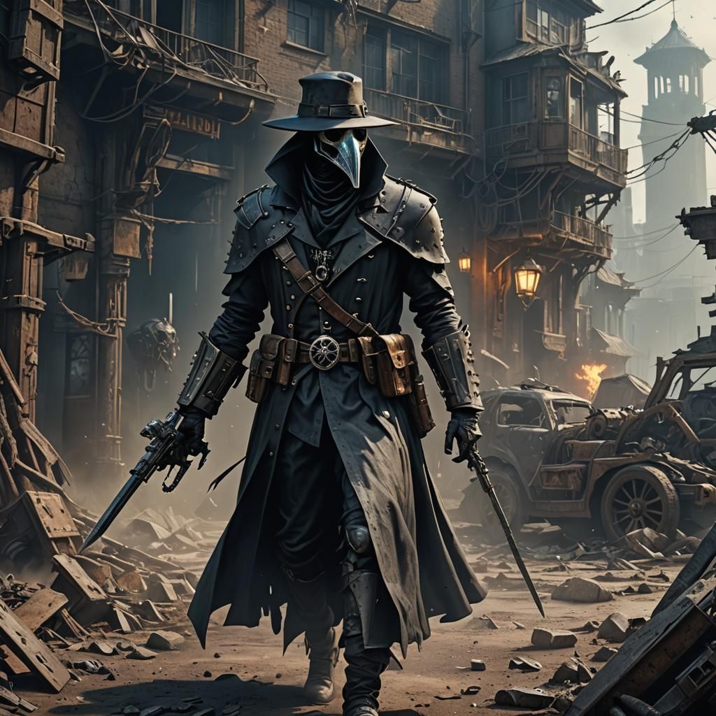 Armored Dystopian Plague Doctor: Fantasy Concept Art