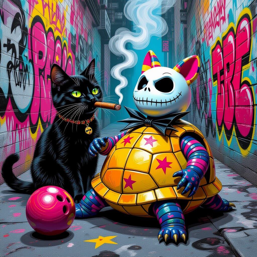 Cat and Yorkie Bowling Jack Skellington's Head