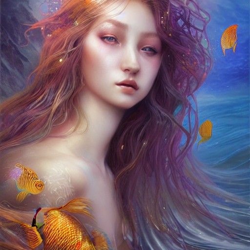 Golden Mermaid Fantasy Character Concept Art