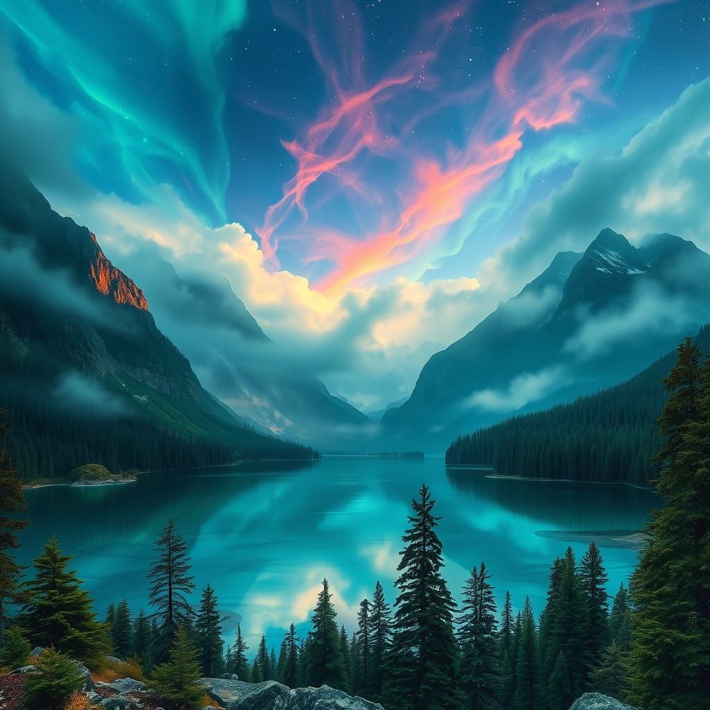 A magical mountain lake in an unearthly light
