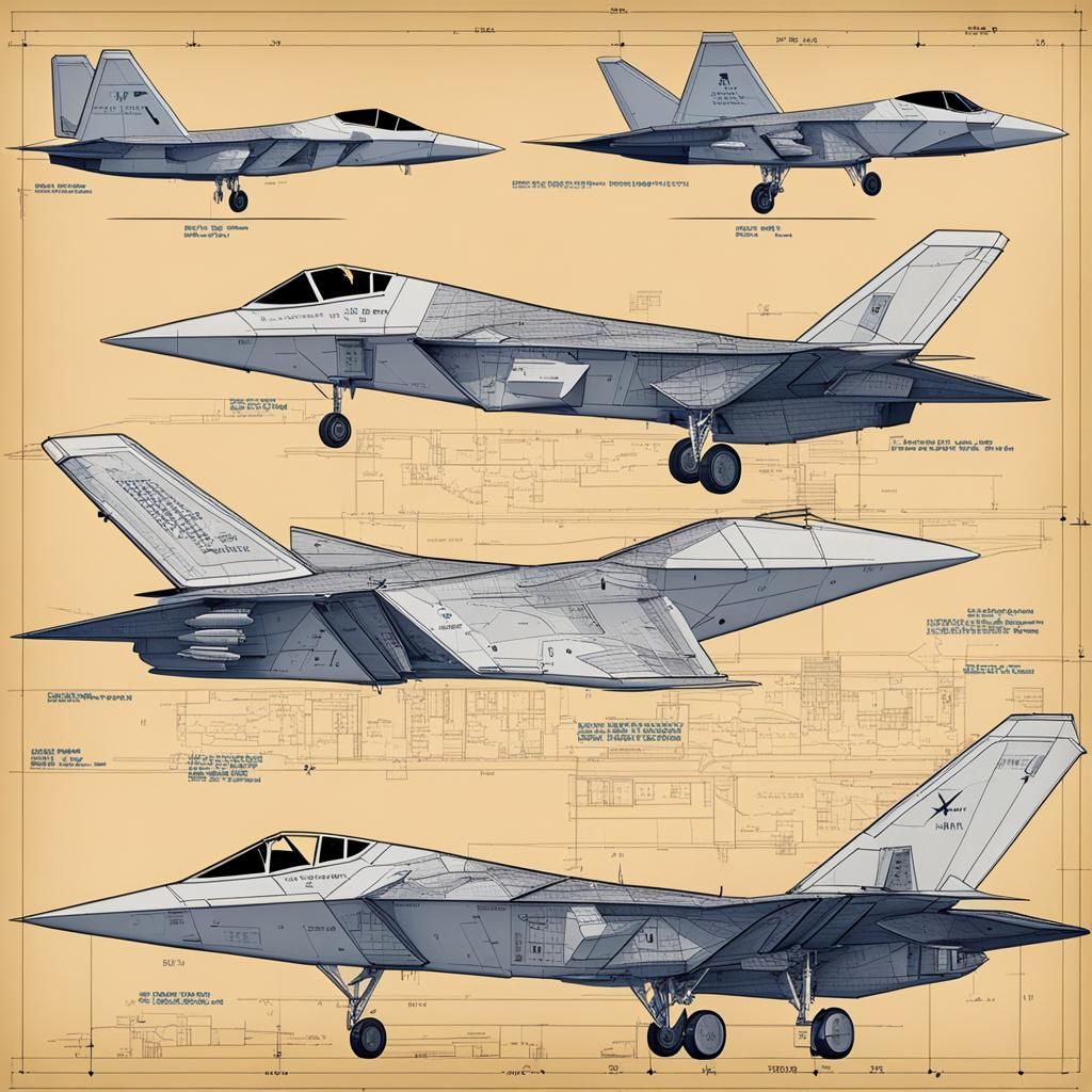 F-22 and F-117 Jet Blueprint Mashup