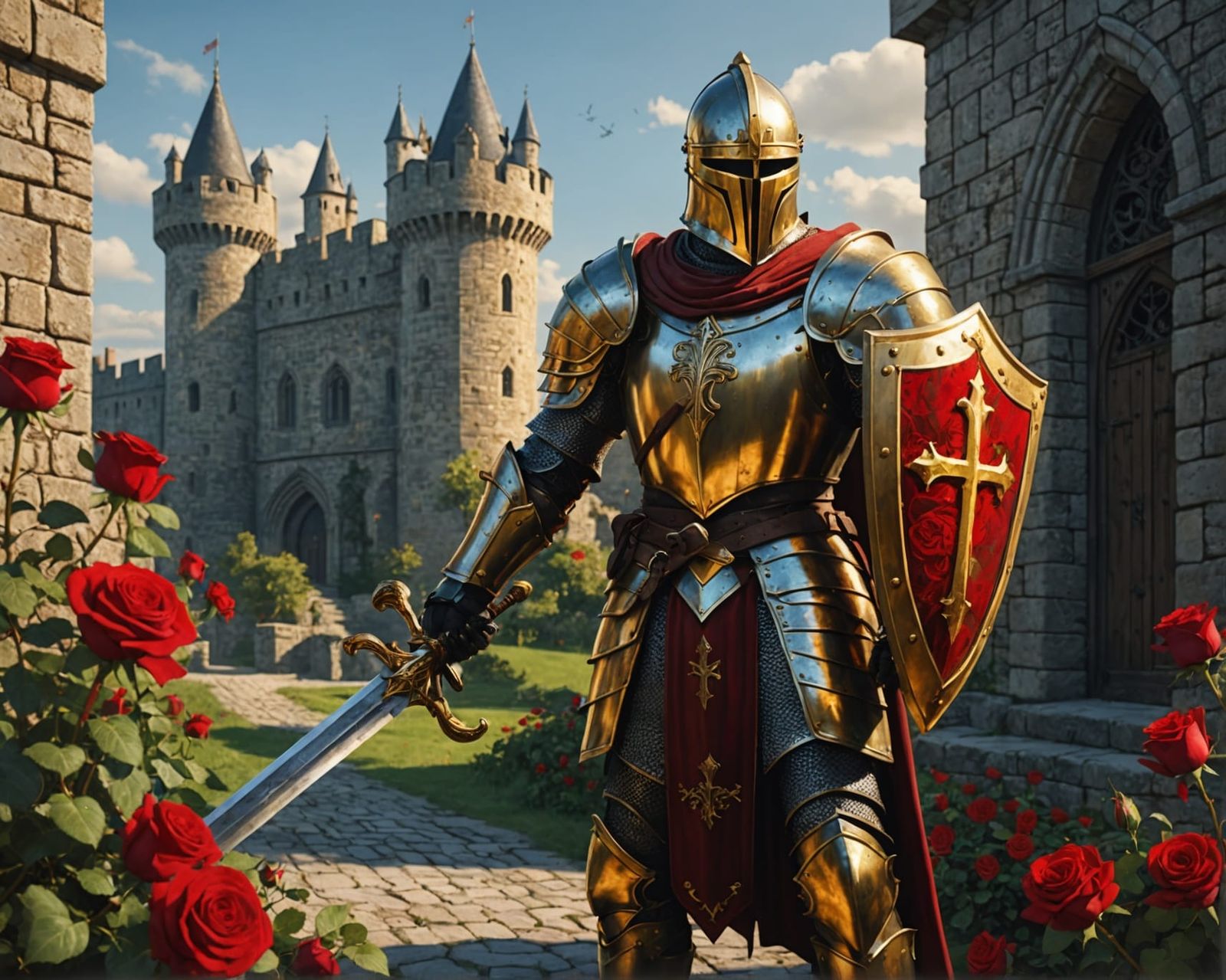 Golden Knight with Sword and Shield
