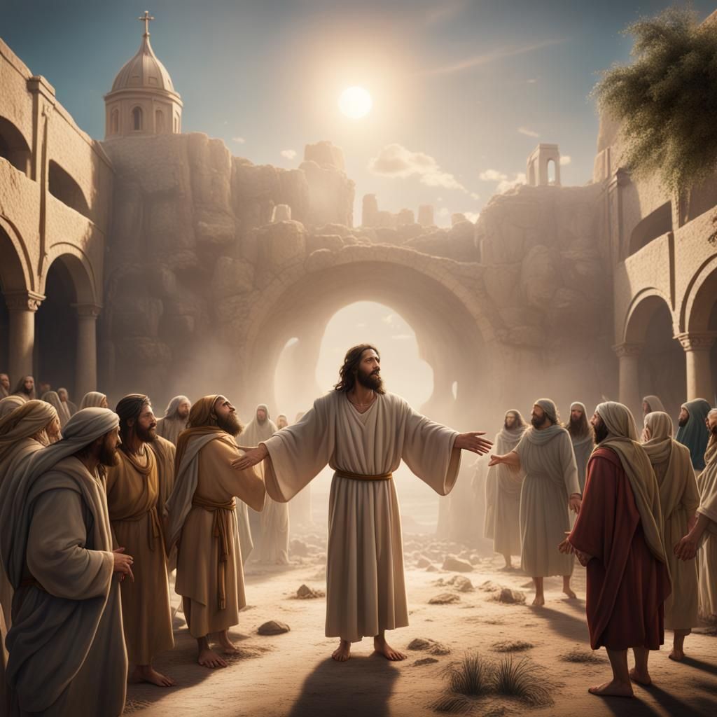 Jesus Healing Lepers: Detailed Matte Painting