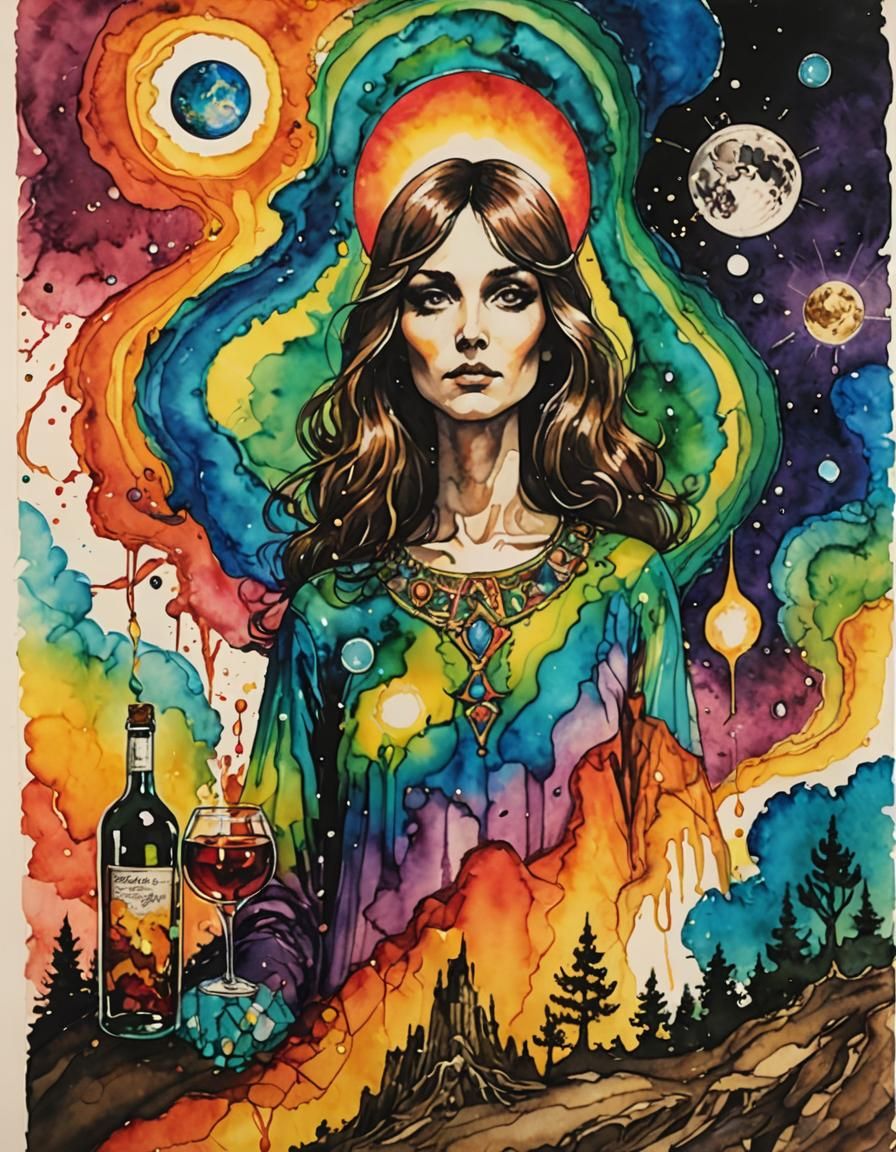 Otherworldly Alcohol Ink Illustration from the 70s