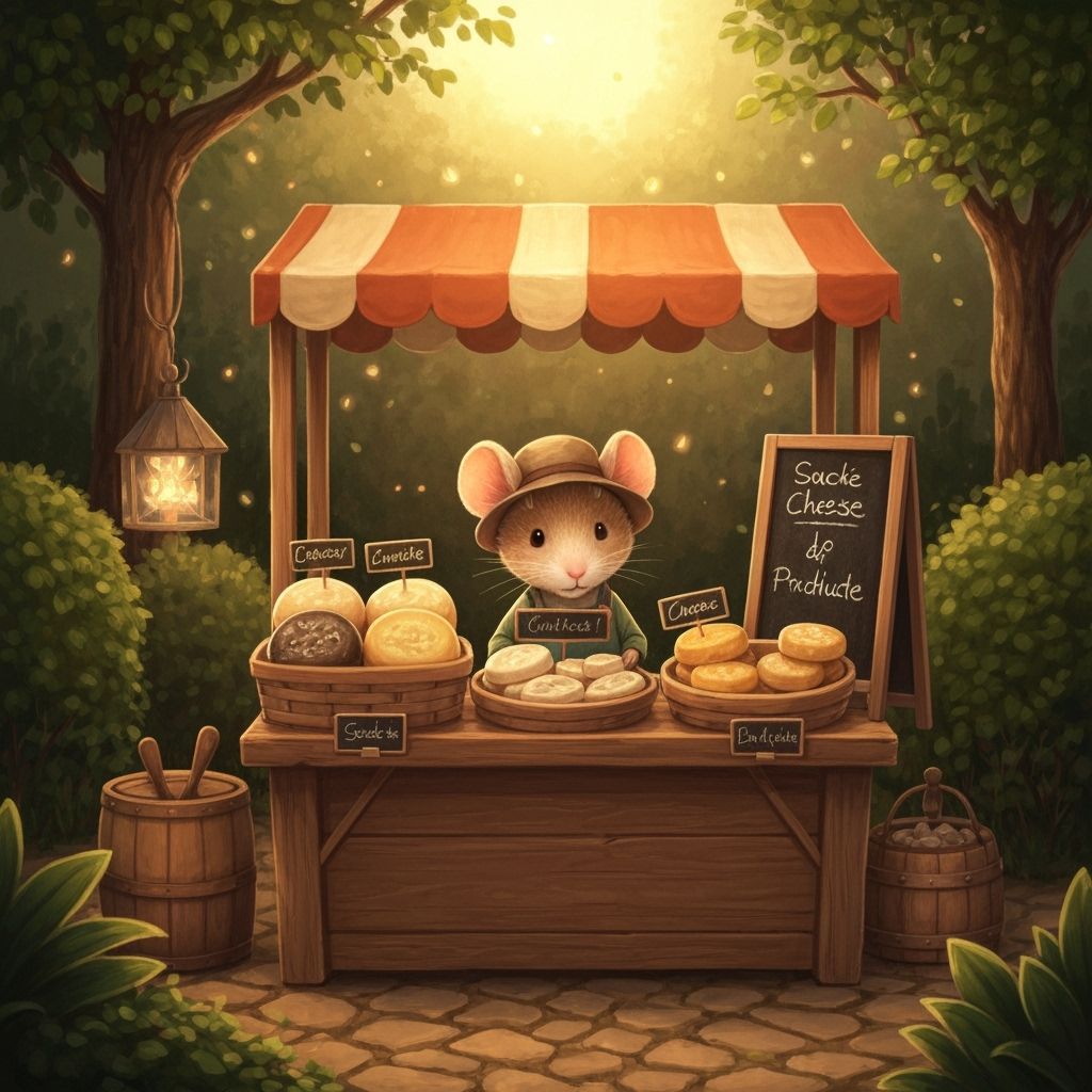 Mouse Farmer Selling Cheese in Beatrix Potter Style