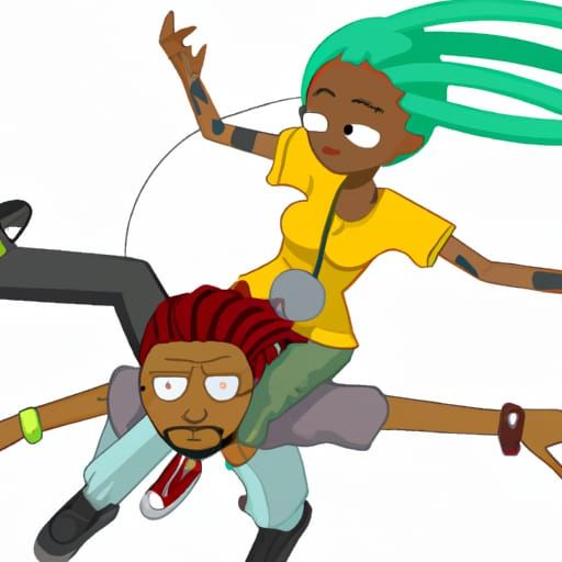 Gangsta Couple Falling: Rick and Morty Cartoon Style