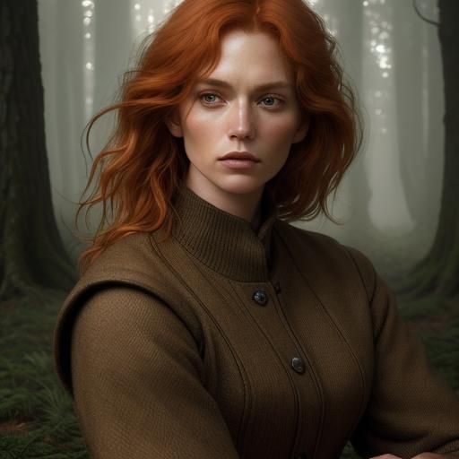 Ginger Woman on Horseback in Misty Woods