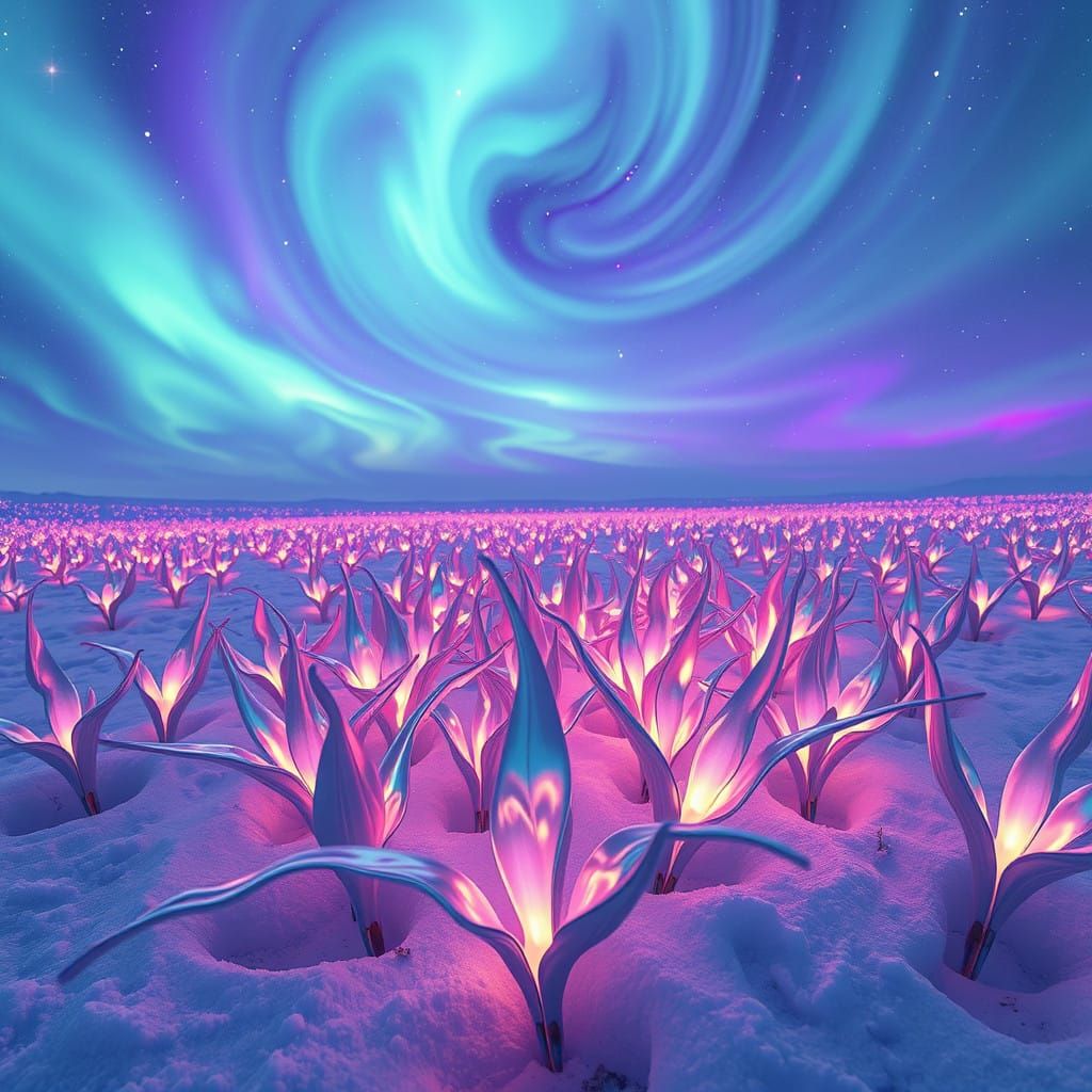 Bioluminescent Alien Flora Blooms in Ethereal Landscape
