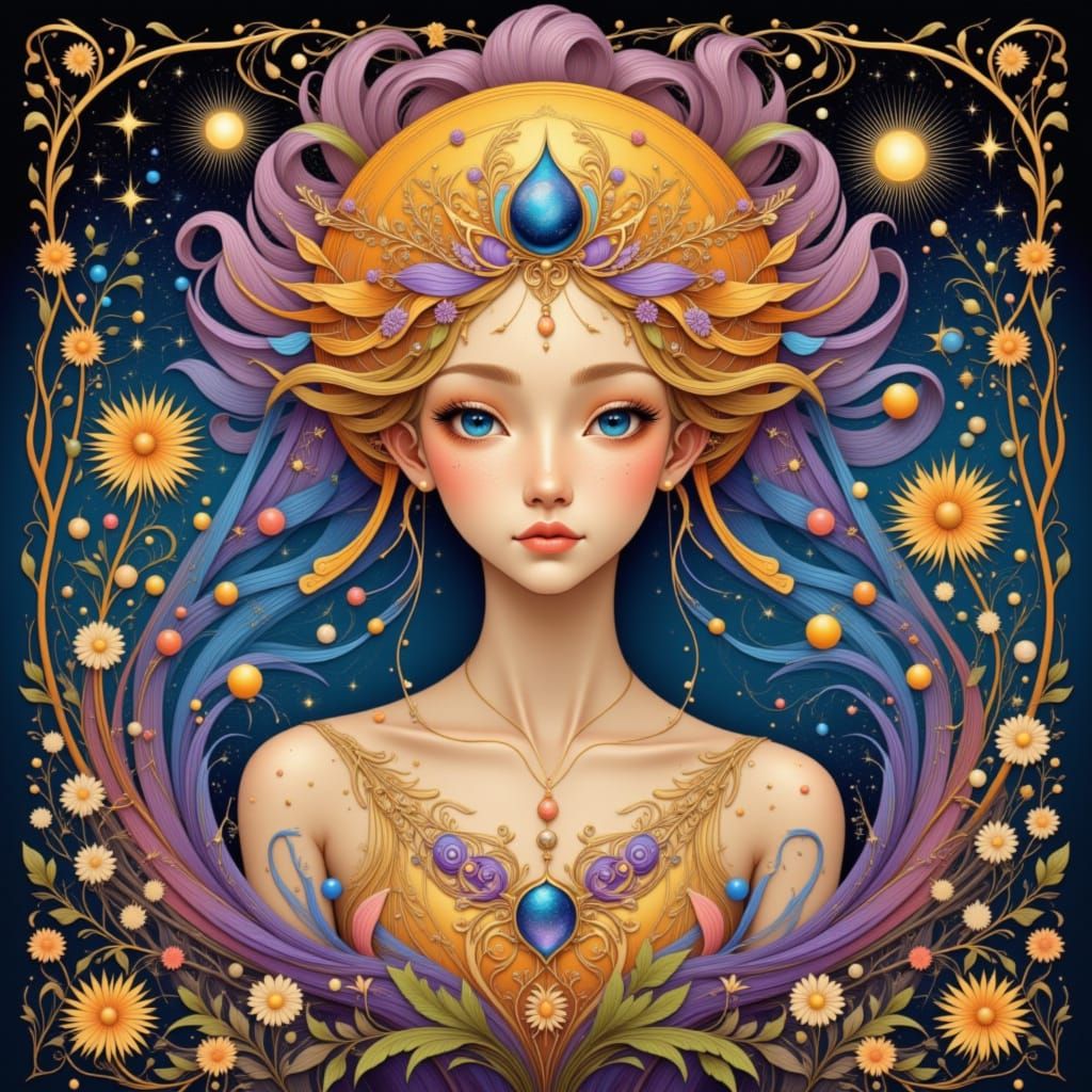 Ethereal Celestial Being in Art Nouveau Style