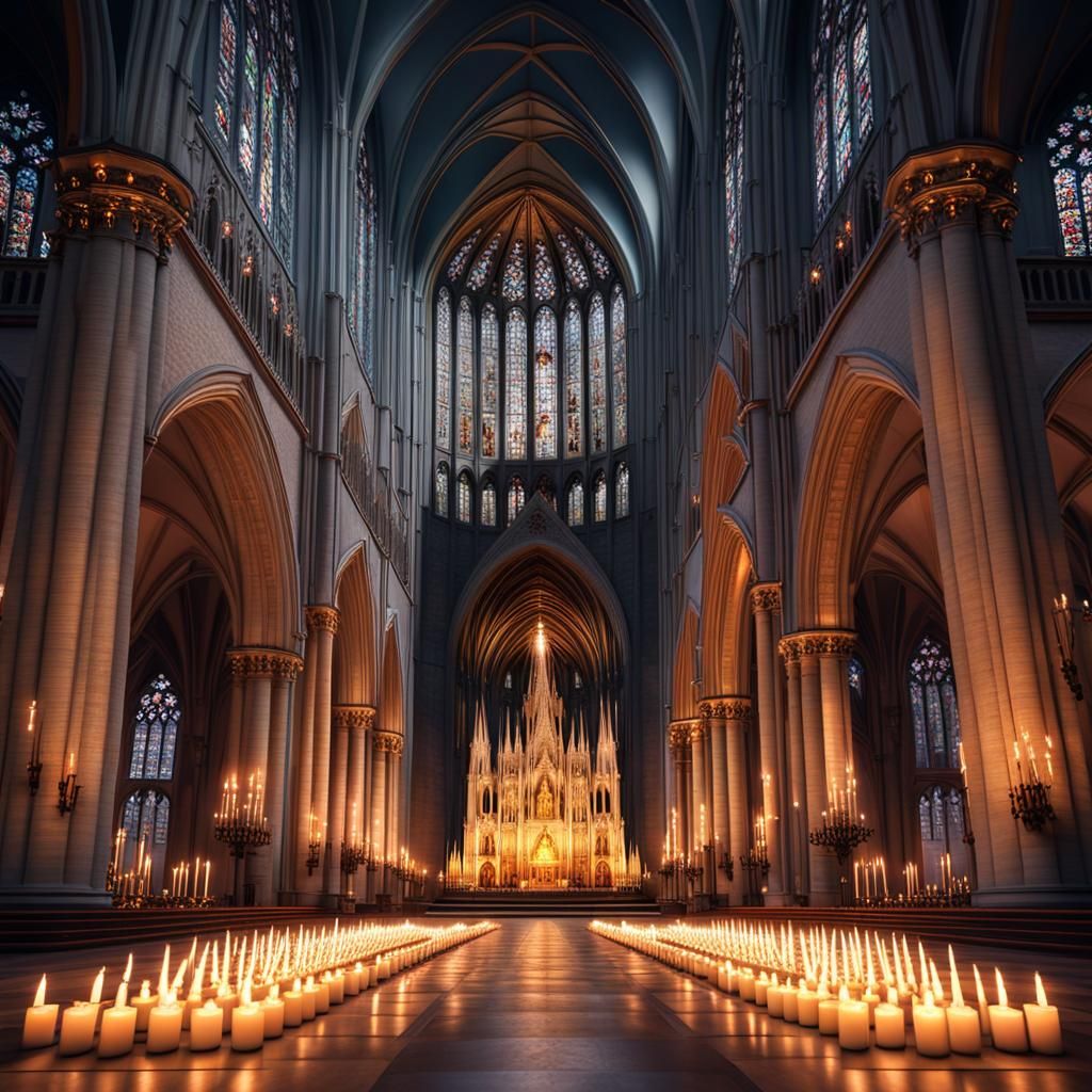 Cathedral Interior with Candlelight in Macro Photography