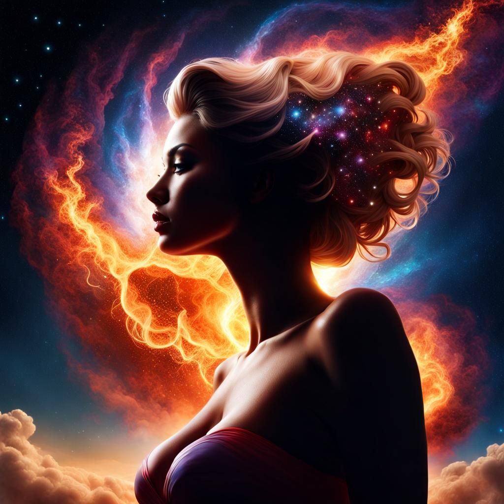 Cosmic Silhouette: Voluptuous Woman in Ultrarealism