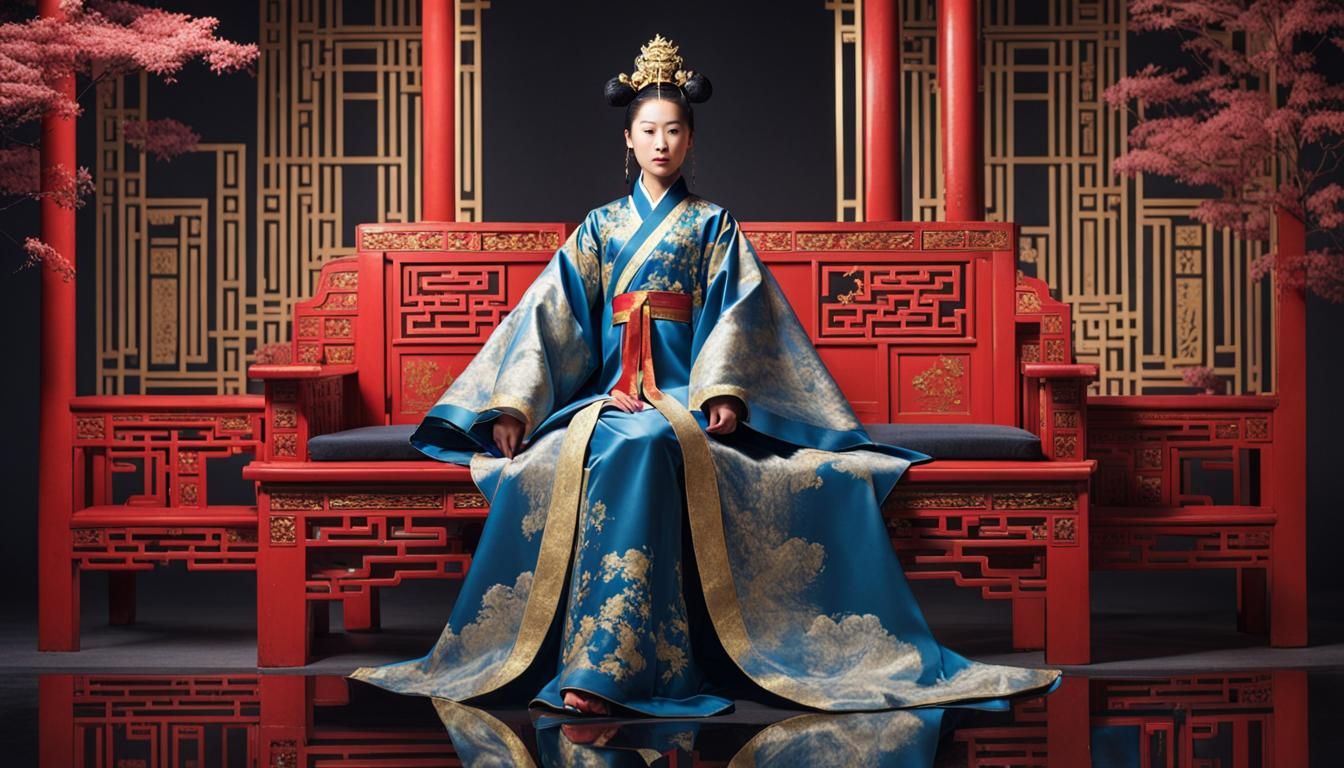 Young Chinese Empress on Throne in Royal Regalia