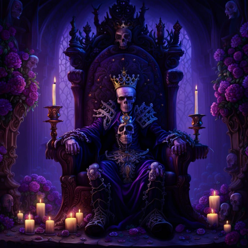 Zombie Royalty on Floral Skull Throne