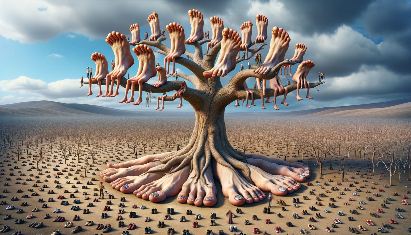 Whimsical Dystopia: Big Feet on Barren Branches